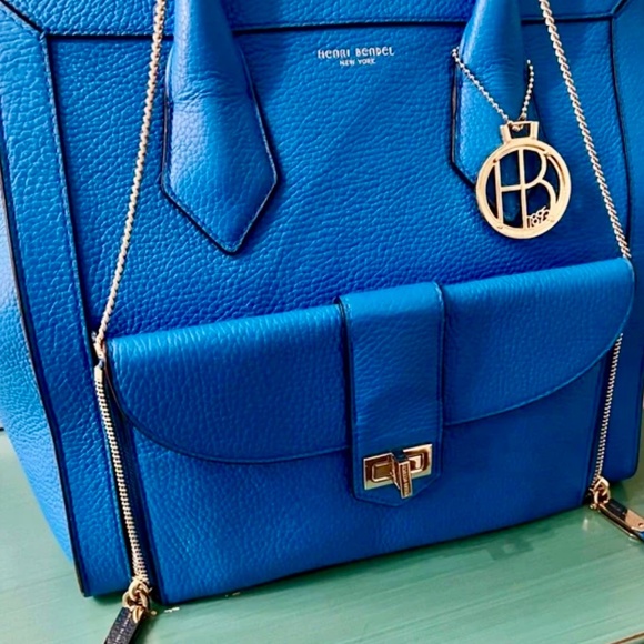 HENRI BENDEL Blue Leather Rivington Convertible Shoulder Bag, Clutch, Crossbody - Picture 5 of 11